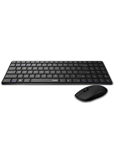Rapoo 9300m Multi-Device Bluetooth + 2.4Ghz Wireless Keyboard &amp; Mouse Combo Ultra Slim Design, Spill-Resistant, Anodized Aluminum Body Compatible with Windows/PC/Chromebook, 3 Years Warranty - Black-1