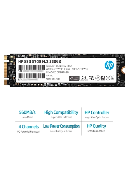HP S700 M.2 2280 250GB SATA III 3D TLC NAND Internal Solid State Drive 6Gb/s SSD-2LU79AA-3