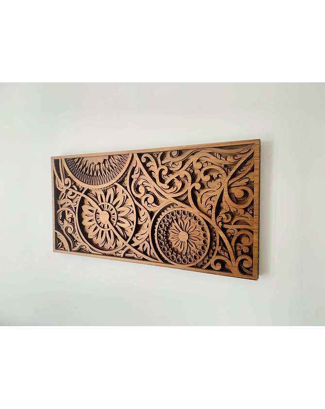 Luxury Teak Wood - Sylvan Chakra- Wall Decor with Intricate Patterns from the House of TAZMIC-12347512
