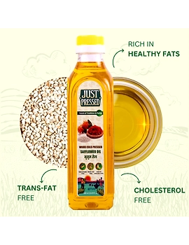 Just Pressed Cold Pressed Safflower Oil | 100% Pure Safflower Kusum Saffola Oil | Unrefined &amp; Zero Additives | Healthy Heart Oil | Saffola Hero Ingredient | Kachi Ghani Oil | Wood Cold Pressed Oil | Safflower Oil 1000 ML-1000 ML-3-sm