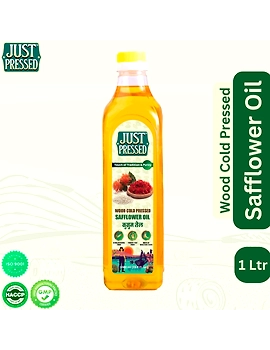 Just Pressed Cold Pressed Safflower Oil | 100% Pure Safflower Kusum Saffola Oil | Unrefined &amp; Zero Additives | Healthy Heart Oil | Saffola Hero Ingredient | Kachi Ghani Oil | Wood Cold Pressed Oil | Safflower Oil 1000 ML-12379142-sm