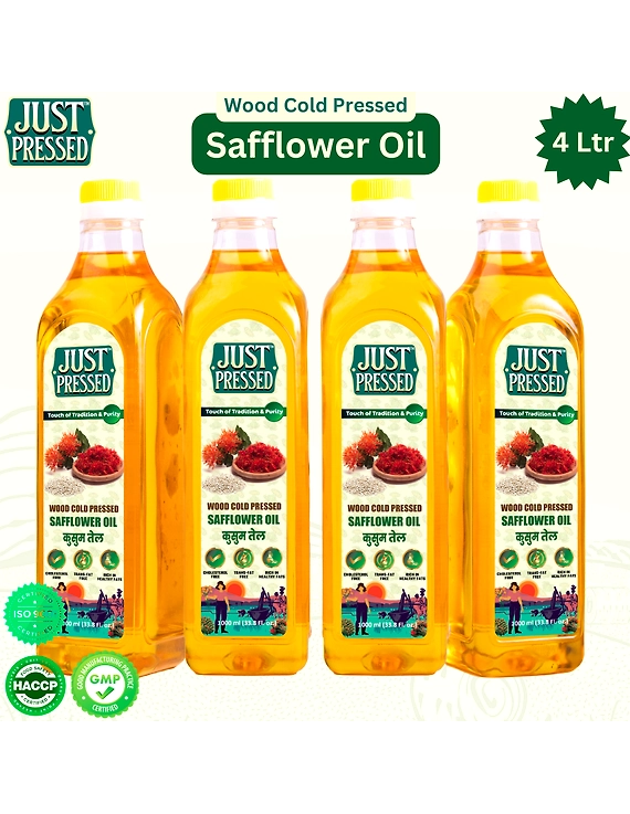 Just Pressed Cold Pressed Safflower Oil | 100% Pure Safflower Kusum Saffola Oil | Unrefined &amp; Zero Additives | Healthy Heart Oil | Saffola Hero Ingredient | Kachi Ghani Oil | Wood Cold Pressed Oil | Safflower Oil 1000 ML-1000 ML-7