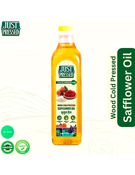 Just Pressed Cold Pressed Safflower Oil | 100% Pure Safflower Kusum Saffola Oil | Unrefined &amp; Zero Additives | Healthy Heart Oil | Saffola Hero Ingredient | Kachi Ghani Oil | Wood Cold Pressed Oil | Safflower Oil 1000 ML-1000 ML-2-sm