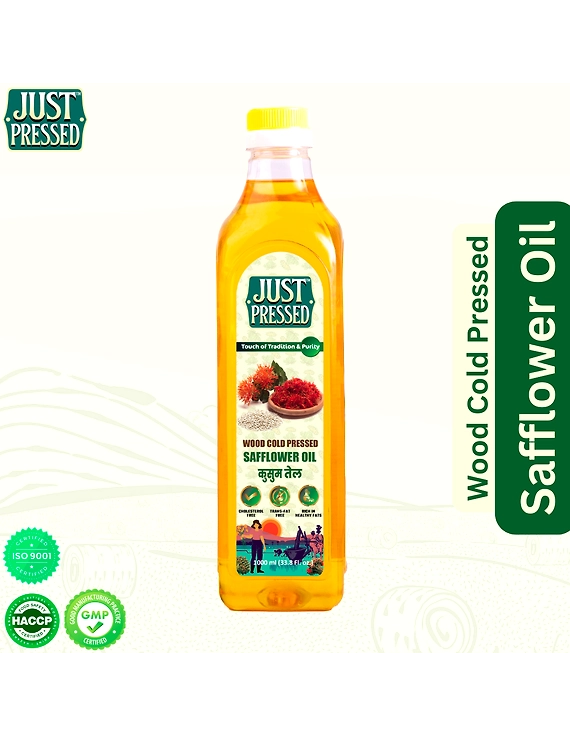 Just Pressed Cold Pressed Safflower Oil | 100% Pure Safflower Kusum Saffola Oil | Unrefined &amp; Zero Additives | Healthy Heart Oil | Saffola Hero Ingredient | Kachi Ghani Oil | Wood Cold Pressed Oil | Safflower Oil 1000 ML-1000 ML-2