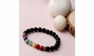 "Chakra Harmony: Authentic, Natural AAA Gemstone Unisex Bracelet for Wellness,Balance, Positive Energy,Healing - Seven Chakra Gemstones and Lava  (7-7.25 Inc, 8 MM)