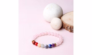 "Chakra Harmony: Authentic, Natural AAA Gemstone Unisex Bracelet for Wellness,Balance, Positive Energy, Healing - Seven Chakra Gemstones and Rose Quartz (7-7.25 Inc, 8 MM)
