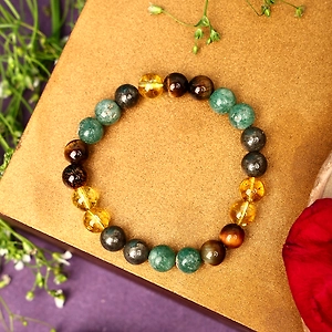 Abundance Blend:  Authentic, Natural AAA Gemstone Unisex Bracelet for Wellness,Balance, Positive Energy,Healing - Money Magnet Bracelet I Green Aventurine,Citrine, Tiger Eye,Pyrite Gemstone (7-7.25 Inc, 8 MM)