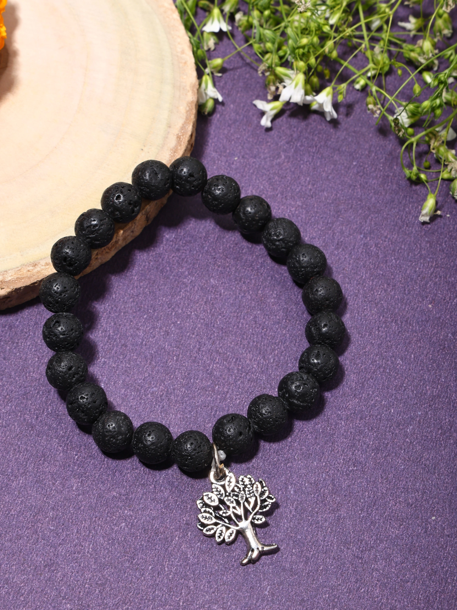 &quot;Elemental Roots: Authentic, Natural AAA Gemstone Unisex Bracelet for Wellness,Balance, Positive Energy,Healing - Lava Stone Bracelet with Tree of Life Charm  (7-7.25 Inc, 8 MM)-LAB-021