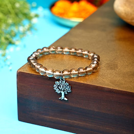 svelandre "enchanted roots: authentic, natural aaa gemstone unisex bracelet for wellness,balance,positive energy,healing - smoky crystal quartz bracelet with tree of life charm (7-7.25 inc, 8mm)
