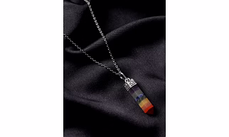 "Chakra Cascade: Authentic, Natural AAA Gemstone Unisex Pencil Pendant With Chain  for Wellness,Balance,Positive Energy,Healing - Seven 7 Chakra  (30-35mm)