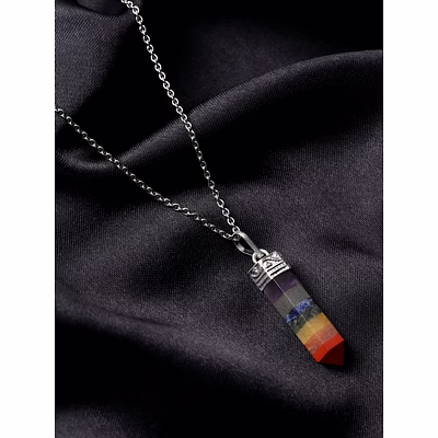 svelandre "chakra cascade: authentic, natural aaa gemstone unisex pencil pendant with chain for wellness,balance,positive energy,healing - seven 7 chakra (30-35mm)