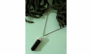 Shadow Sentinel: : Authentic, Natural AAA Gemstone Unisex Pencil Pendant With Chain  for Wellness,Balance,Positive Energy,Healing - Black Agate (30-35mm)