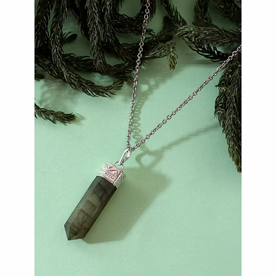 svelandre enigmatic glow: authentic, natural aaa gemstone unisex pencil pendant with chain for wellness,balance,positive energy,healing - labradorite (30-35mm)