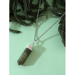 Enigmatic Glow: Authentic, Natural AAA Gemstone Unisex Pencil Pendant With Chain  for Wellness,Balance,Positive Energy,Healing - Labradorite (30-35mm)