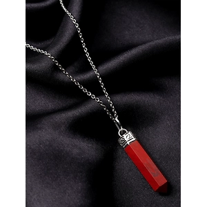 Ember Essence: 100% Authentic, Natural AAA Gemstone Unisex Pencil Pendant With Chain for Wellness,Balance, Positive Energy,Healing - Red Jasper  (30-35mm)