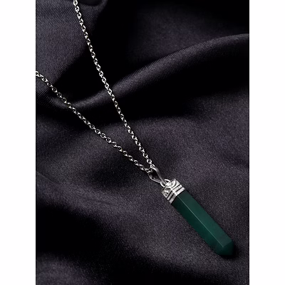 svelandre jade serenity: authentic, natural aaa gemstone unisex pencil pendant with chain for wellness,balance,positive energy,healing - green jade (30-35mm)