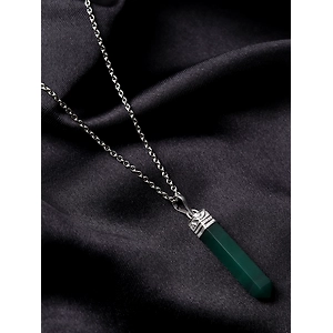 Jade Serenity: Authentic, Natural AAA Gemstone Unisex Pencil Pendant With Chain  for Wellness,Balance,Positive Energy,Healing - Green Jade  (30-35mm)