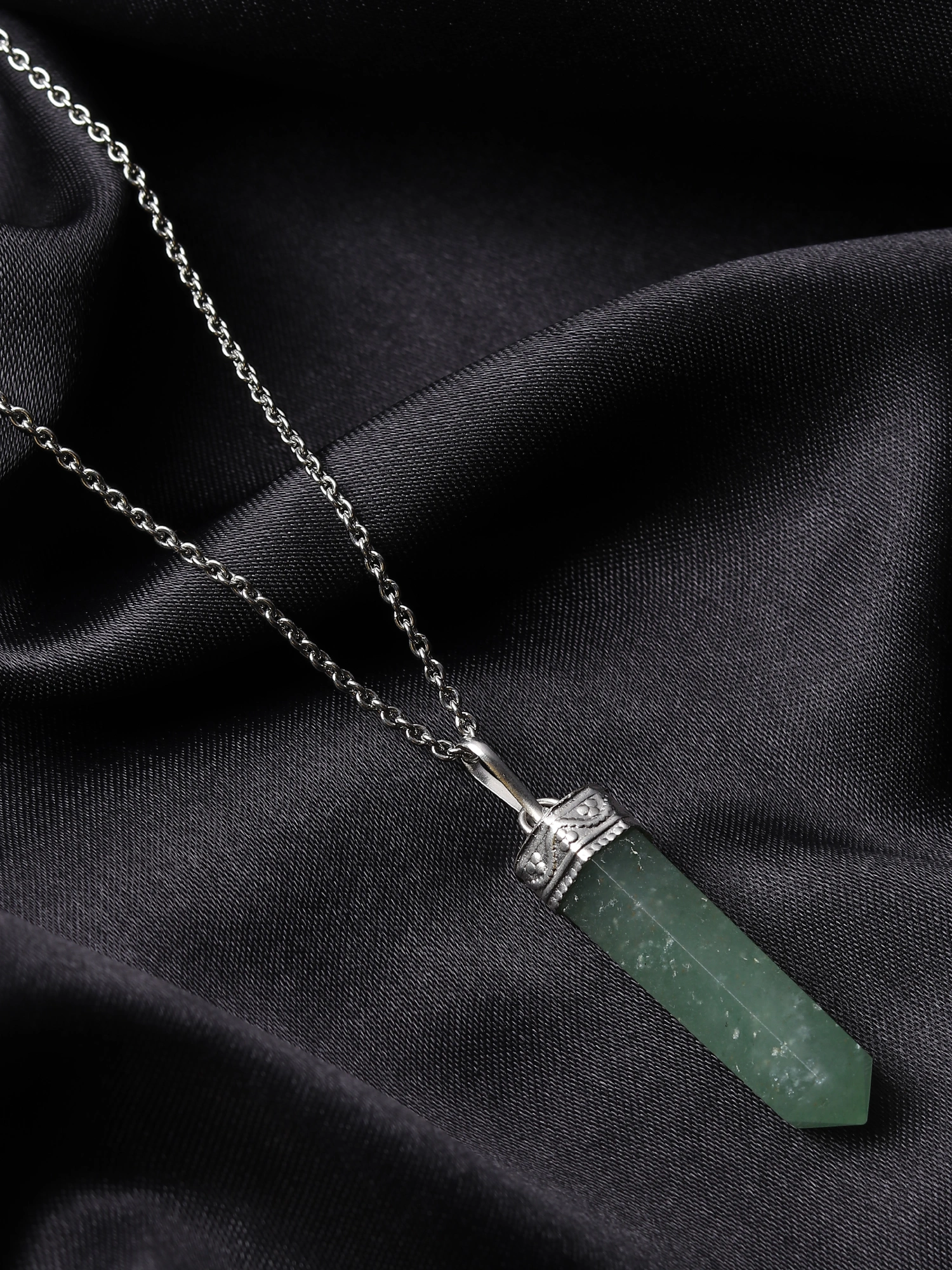 Harmony Haven:  Authentic, Natural AAA Gemstone Unisex Pencil Pendant With Chain  for Wellness,Balance,Positive Energy,Healing - Green Aventurine (30-35mm)-GAPP-024