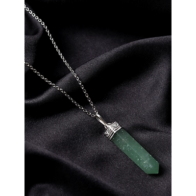Svelandre Harmony Haven: Authentic, Natural AAA Gemstone Unisex Pencil Pendant With Chain for Wellness,Balance,Positive Energy,Healing - Green Aventurine (30-35mm)