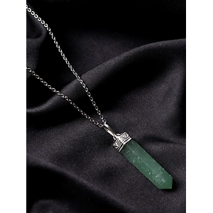 Harmony Haven:  Authentic, Natural AAA Gemstone Unisex Pencil Pendant With Chain  for Wellness,Balance,Positive Energy,Healing - Green Aventurine (30-35mm)