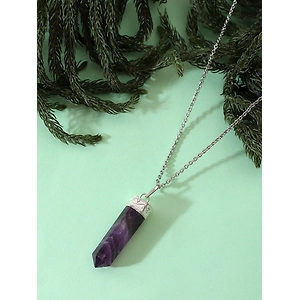 Spiritual Serenity: Authentic Natural AAA Gemstone Unisex Pencil Pendant With Chain  for Wellness,Balance,Positive Energy,Healing - Amethyst  (30-35mm)