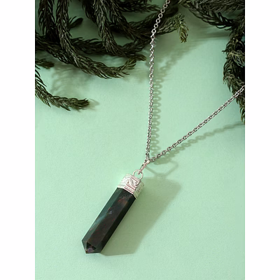 svelandre vitality vitalizer: 100% authentic, natural aaa gemstone unisex pencil pendant with chain for wellness,balance,positive energy,healing - bloodstone (30-35mm)