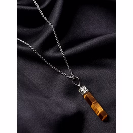svelandre radiant resonance authentic, natural aaa gemstone unisex pencil pendant with chain for wellness,balance,positive energy,healing - tiger eye (30-35mm)