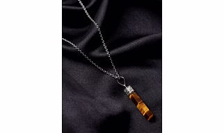 Radiant Resonance Authentic, Natural AAA Gemstone Unisex Pencil Pendant With Chain  for Wellness,Balance,Positive Energy,Healing - Tiger Eye (30-35mm)