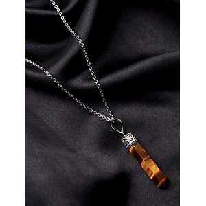 Radiant Resonance Authentic, Natural AAA Gemstone Unisex Pencil Pendant With Chain  for Wellness,Balance,Positive Energy,Healing - Tiger Eye (30-35mm)