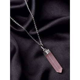 svelandre silverquill rose- natural aaa gemstone unisex pencil pendant with chain for wellness,balance,positive energy,healing - rose quartz ( 30-35mm)