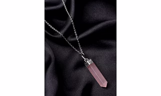 SilverQuill Rose- Natural AAA Gemstone Unisex Pencil Pendant With Chain  for Wellness,Balance,Positive Energy,Healing - Rose Quartz ( 30-35MM)