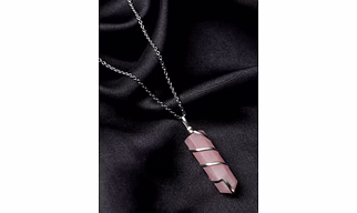 SilverWrap Rose Quartz - Authentic Natural AAA Gemstone Unisex Wrapped Pendant With Chain  for Wellness,Balance,Positive Energy,Healing - Rose Quartz 30-35MM