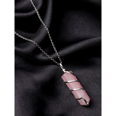 Svelandre SilverWrap Rose Quartz - Authentic Natural AAA Gemstone Unisex Wrapped Pendant With Chain for Wellness,Balance,Positive Energy,Healing - Rose Quartz 30-35MM