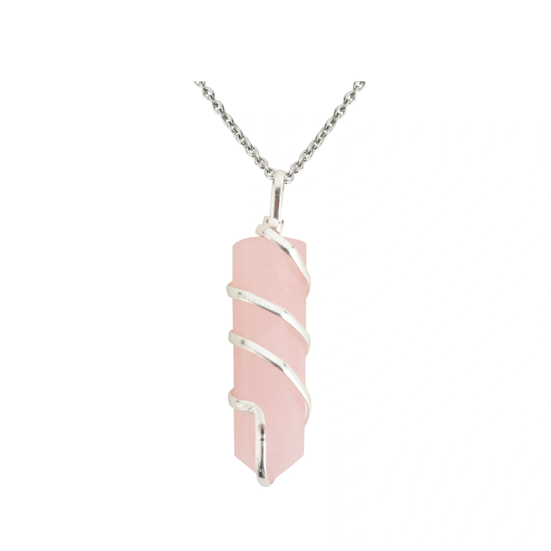 SilverWrap Rose Quartz - Authentic Natural AAA Gemstone Unisex Wrapped Pendant With Chain  for Wellness,Balance,Positive Energy,Healing - Rose Quartz 30-35MM-Rose-30-1