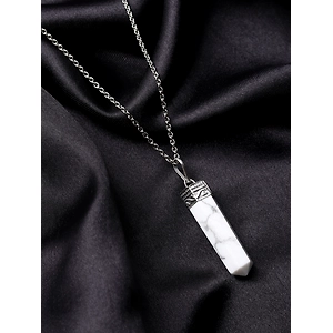 SilverLoom Howlite Natural AAA Gemstone Unisex Pencil Pendant With Chain  for Wellness,Balance,Positive Energy,Healing - Howlite Pendant 30-35MM