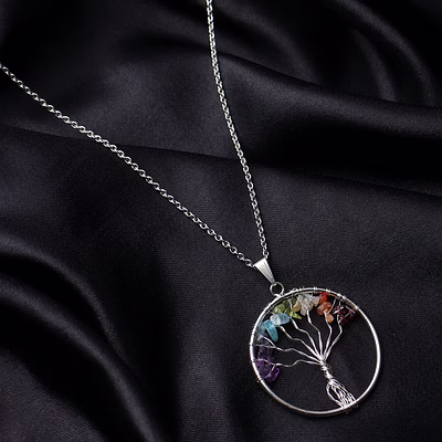 svelandre 7 chakra tree of life medallion pendant