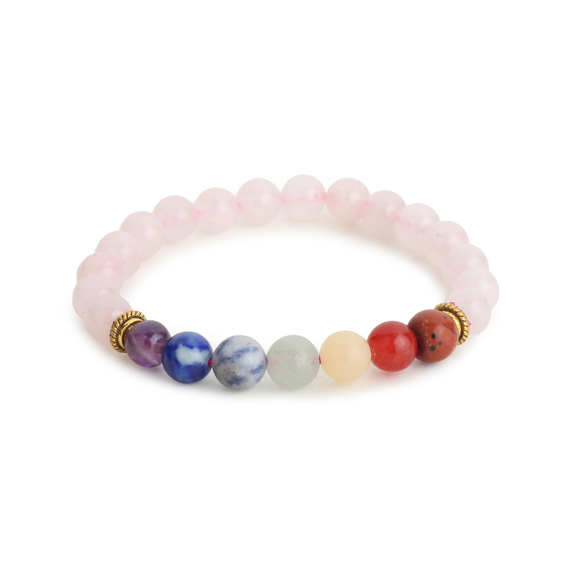 &quot;Chakra Harmony: Authentic, Natural AAA Gemstone Unisex Bracelet for Wellness,Balance, Positive Energy, Healing - Seven Chakra Gemstones and Rose Quartz (7-7.25 Inc, 8 MM)-1