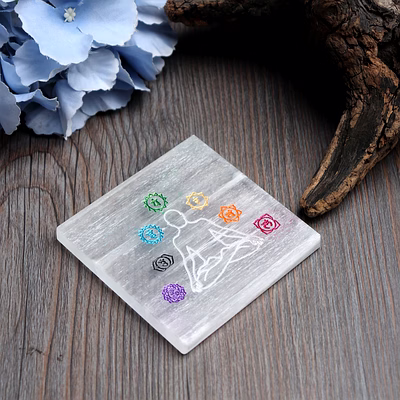 svelandre selenite bliss authentic,natural selenite gemstone plate for cleansing, charging healing stones and crystals - seven 7 chakra (8 cm x 8 cm)