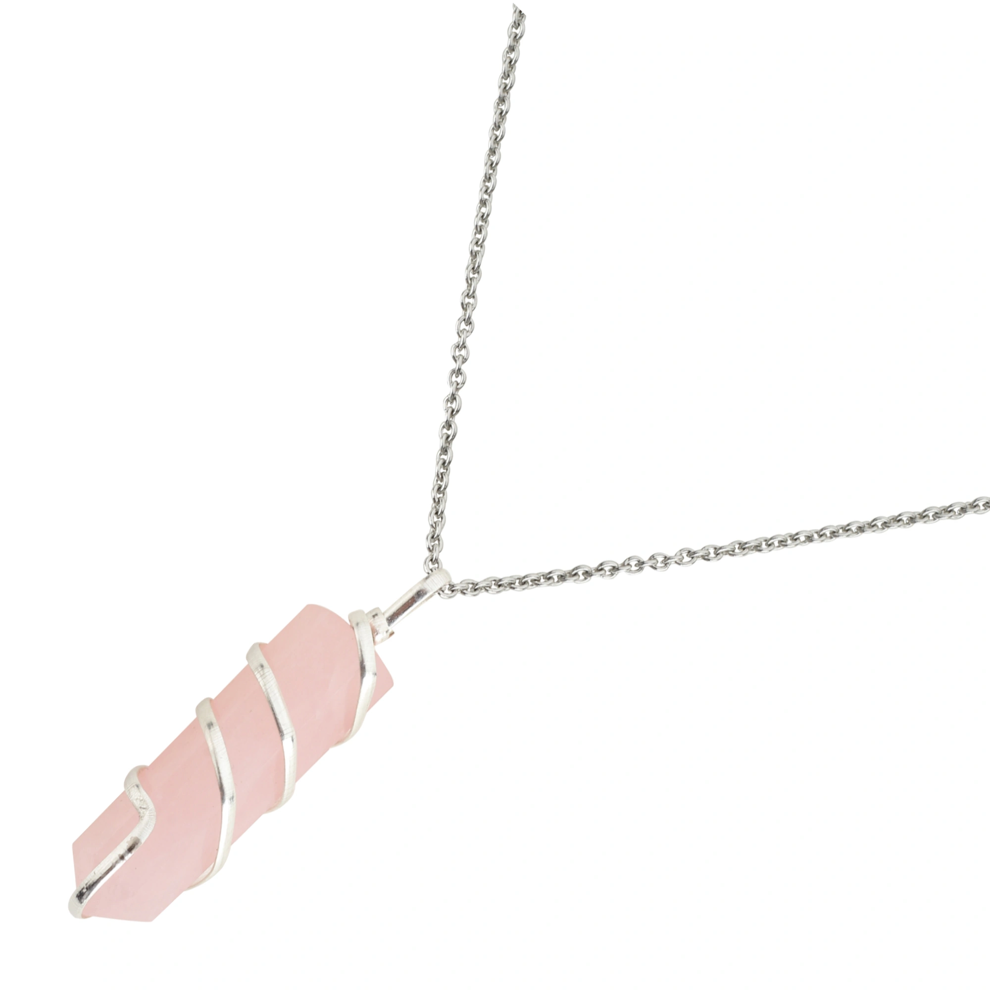 SilverWrap Rose Quartz - Authentic Natural AAA Gemstone Unisex Wrapped Pendant With Chain  for Wellness,Balance,Positive Energy,Healing - Rose Quartz 30-35MM-Rose-30-2