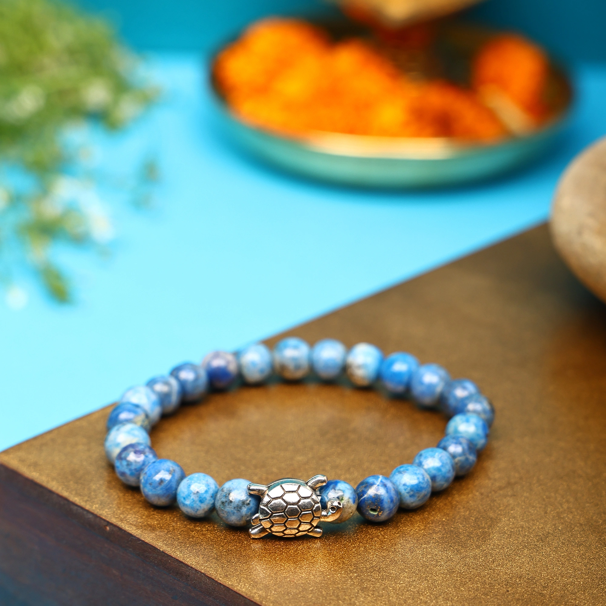 &quot;Serenity Shell: Authentic, Natural AAA Gemstone Unisex Bracelet for Wellness,Balance,Positive Energy,Healing - Blue Lapis Lazuli Bracelet with Tortoise Charm (7-7.25 Inc, 8MM)-Blue-7.25-1