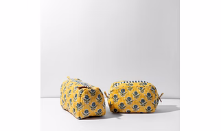 Hand Block Printed Cotton Quilted Cosmetic Bag set of 2