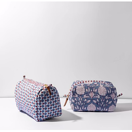 hand block printed cotton quilted cosmetic bag set of 2