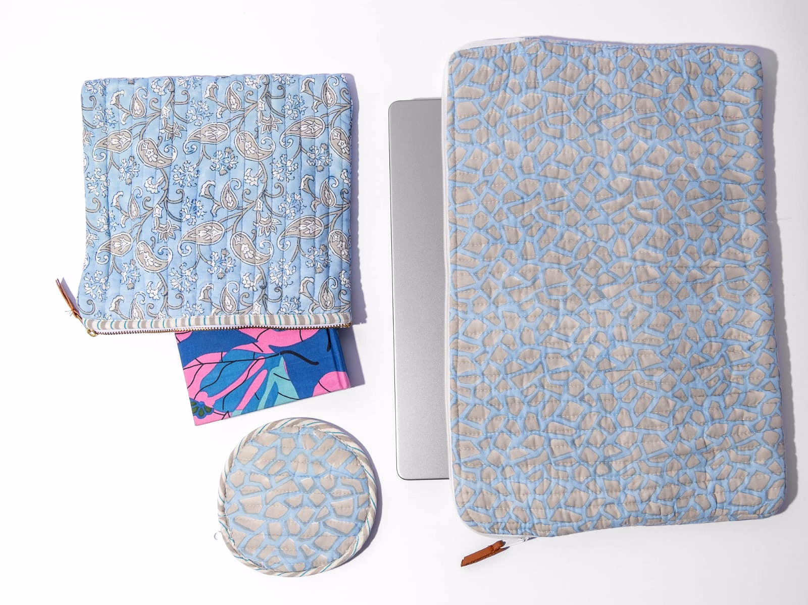 multicolor hand block printed cotton quilted laptop sleeves