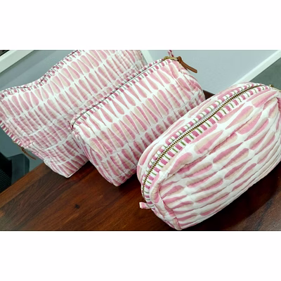 quilted block print toiletry bag