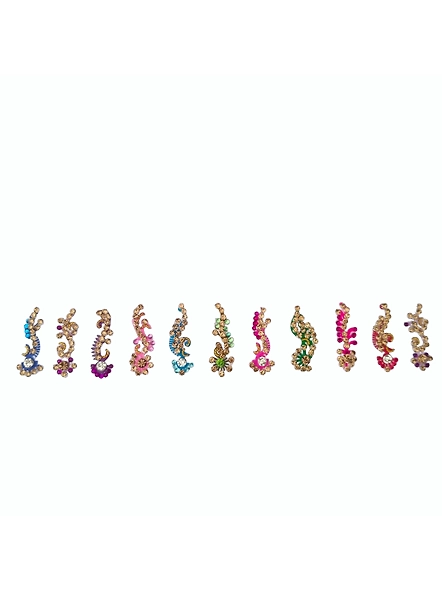 "Beautiful Multicolor Single Bindi Wedding Makeup Set - Combo of 12 Pieces | Fancy Bindis for Girls, Kids, and Women (Designer Long Single Bindi)"