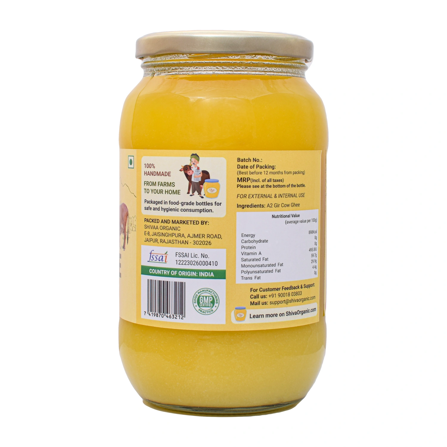 Shiva Organic A2 Gir Cow Desi Ghee | Bilona Ghee 1ltr.-1