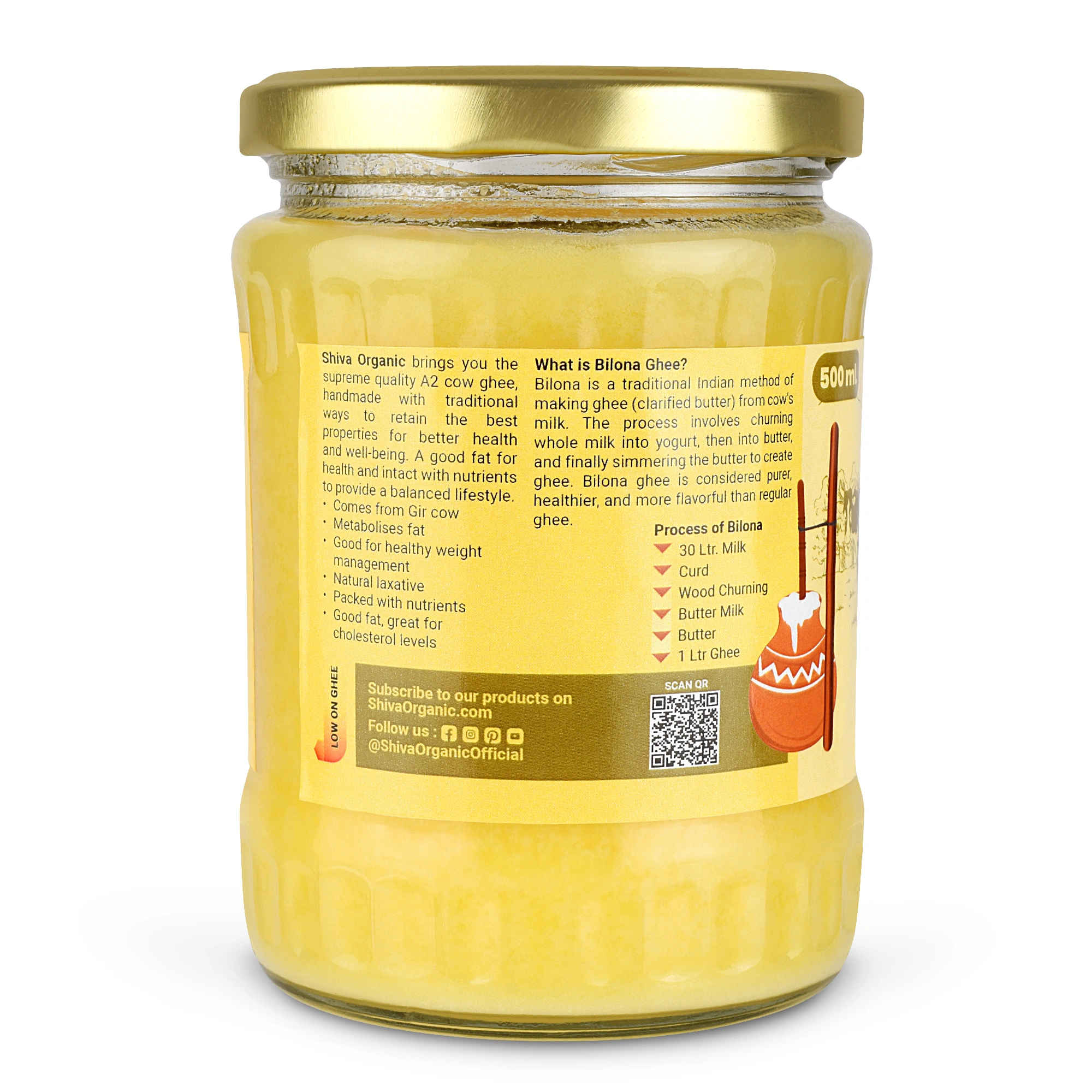 Shiva Organic A2 Gir Cow Desi Ghee | Bilona Ghee 500ml-2