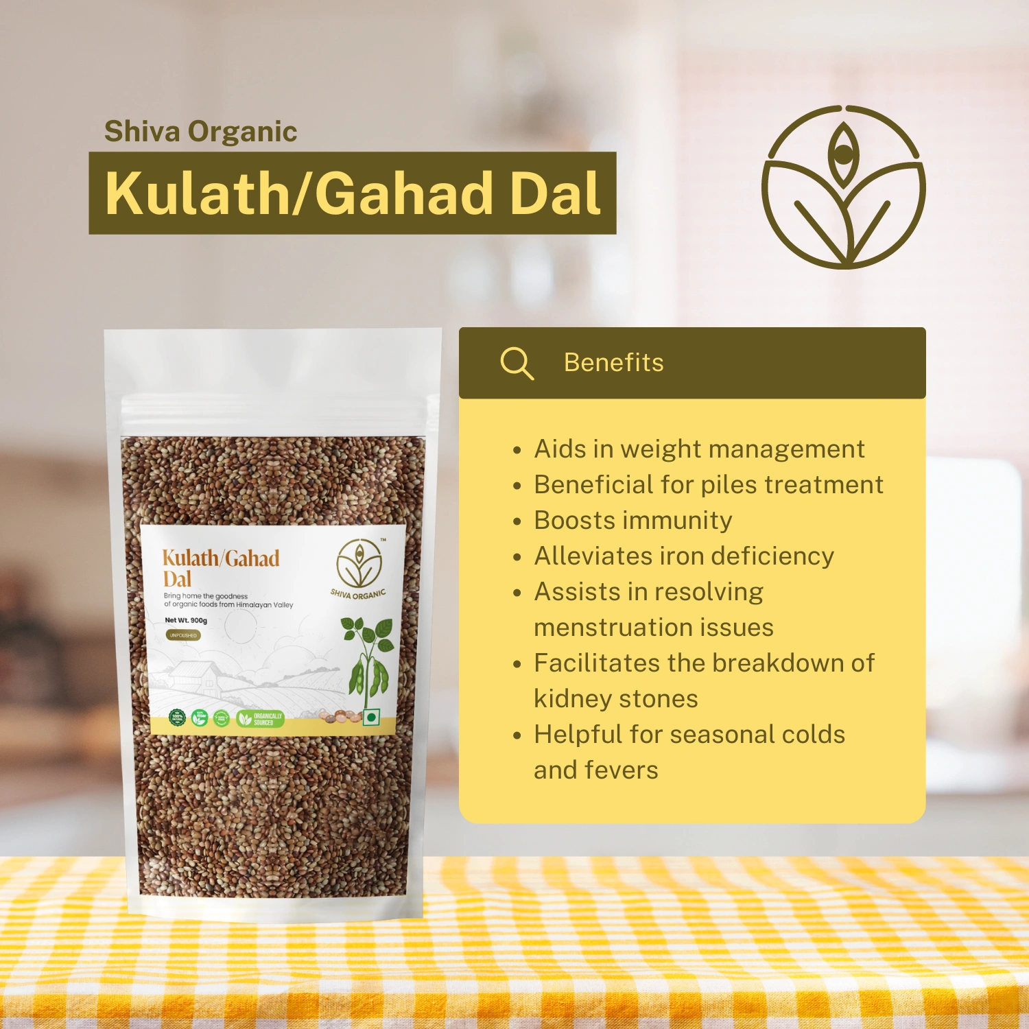 Shiva Organic Kulath/Gahad Dal 900g - Kulthi / Horsegram - Himalayan-2