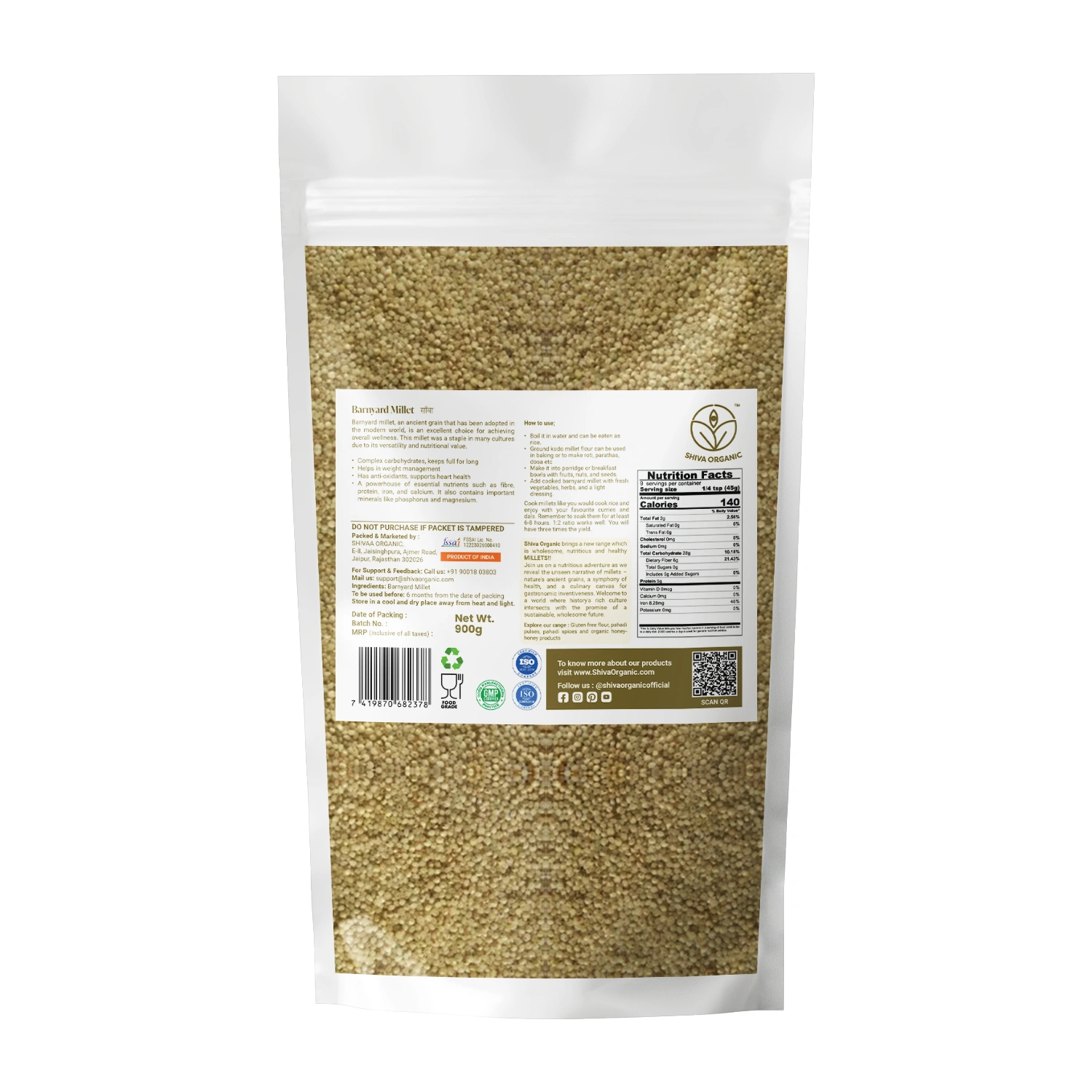 Shiva Organic Barnyard Millet - Himalayan Jhangora 900g-1