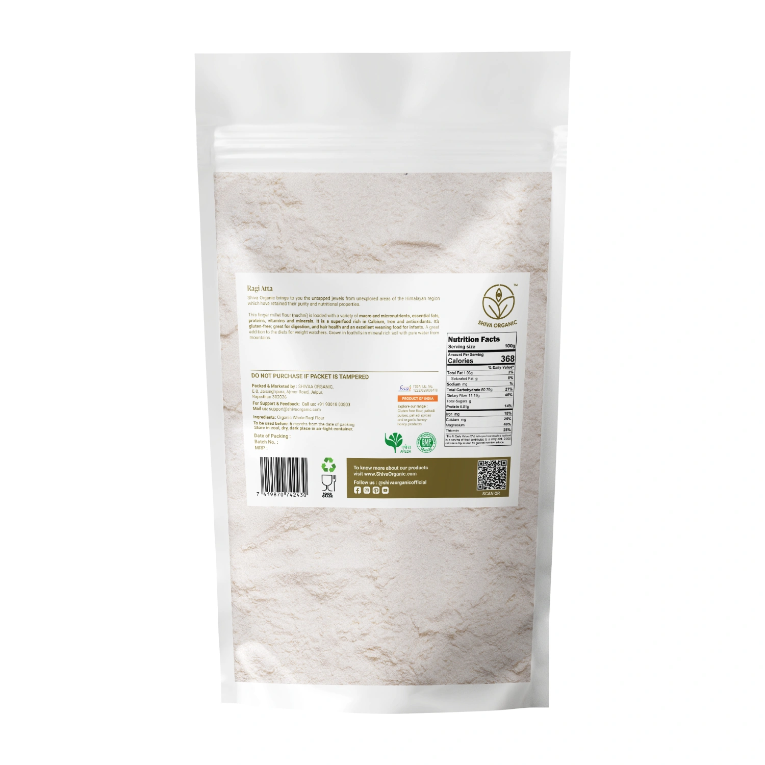 Shiva Organic Ragi Atta - Himalayan 1.5kg-1